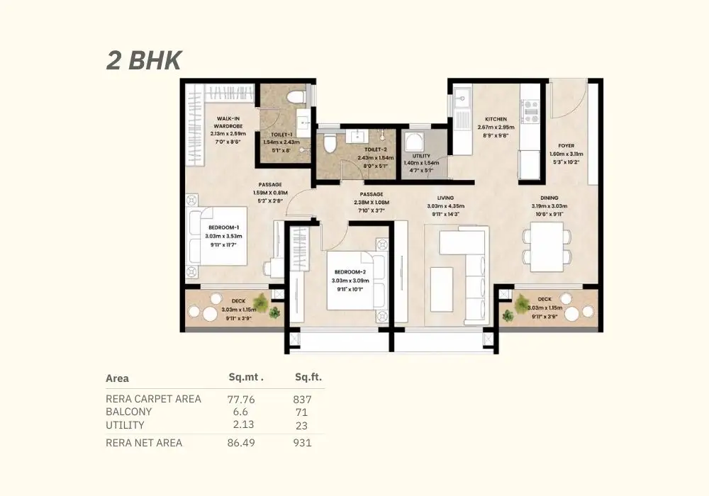 mahindra blossom 2 bhk Floor plan