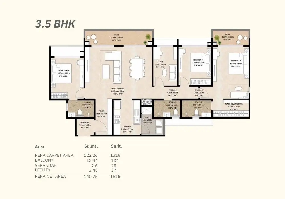 mahindra blossom 3.5 bhk Floor plan
