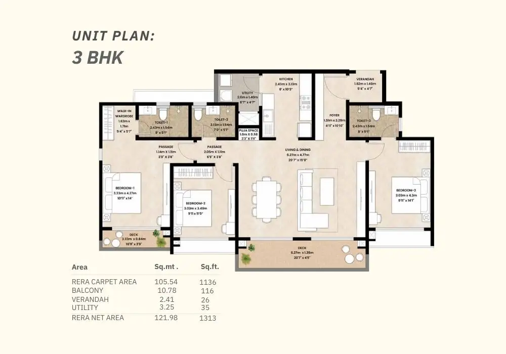 mahindra blossom Floor plan 3 bhk